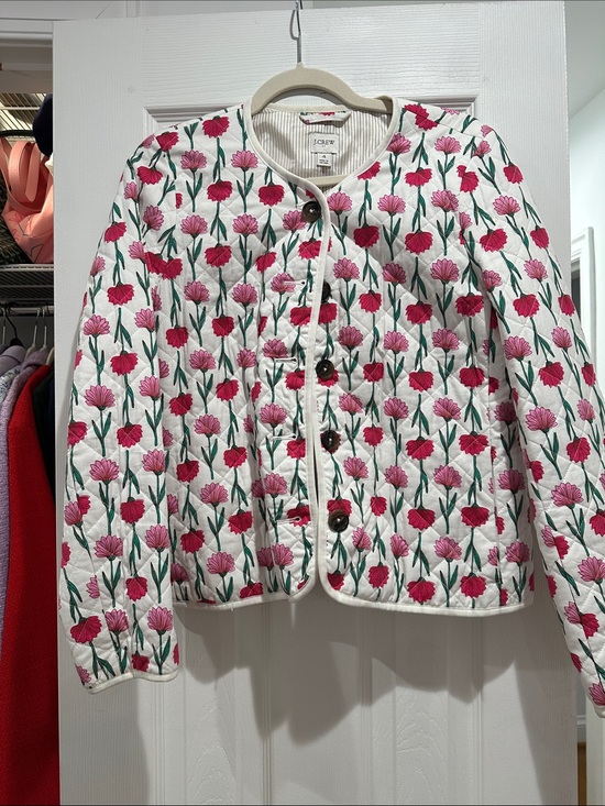 J. Crew Jackets & Blazers - J. Crew White Quilted Jacket with Pink & Red Floral Embroidery